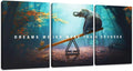 Unbruvo Elephant Wall Art for Office, Motivational Inspirational Canvas Wall Art, 3 Pieces Elephant Painting Prints Wall Decor for Living Room Bedroom Classroom Dorm(48”Wx24”H)