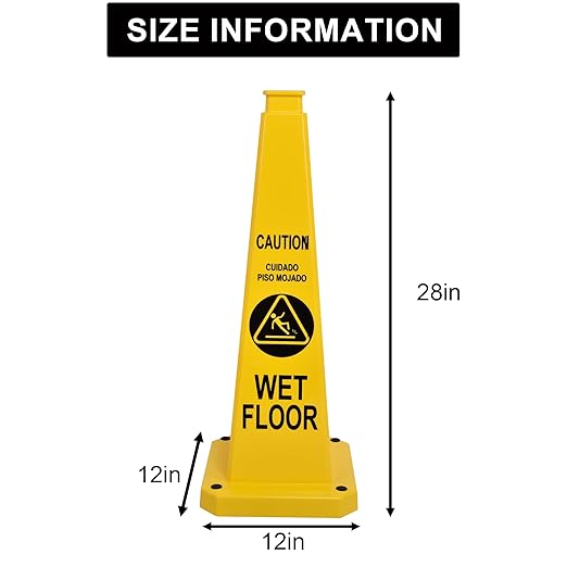 OrangeStar 6-Pack 28" Wet Floor Caution Cones, Yellow 4-Sided Bilingual Warning Message Safety Traffic Cones with Heavy Rubber Base for Indoor/Outdoor Use