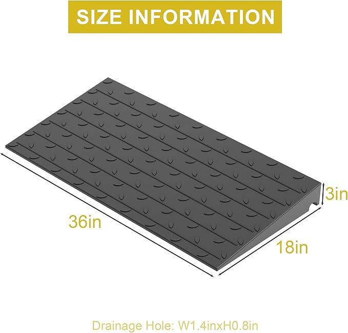 OrangeStar Heavy Duty Rubber Threshold Ramp – 3" Rise Wheelchair & Scooter Ramp with Cord Channel, Non-Slip Angled Entry for Doorways, Steps & Garages, 2200 LBS Capacity (Black, 36" Length)