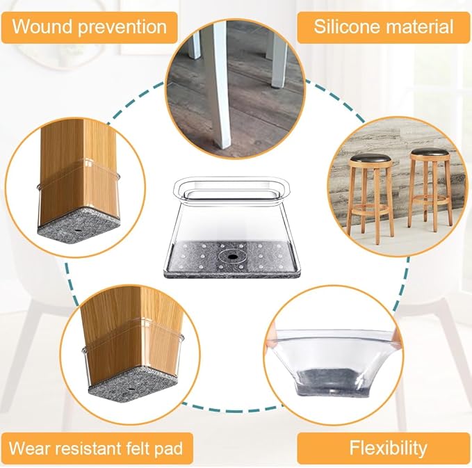 32 Pcs Rectangle Chair Leg Floor Protectors for Hardwood - Silicone Felt Furniture Pads, Scratch/Noise Reducing Covers, Small (Fits Perimeter 3-3/4" to 4-7/8")
