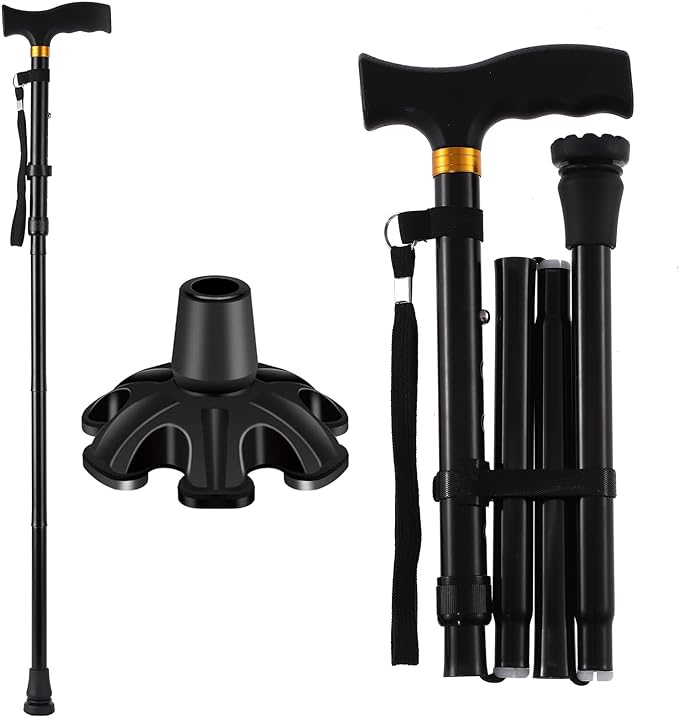 Walking Cane LIXIANG Cane for Man/Woman | Mobility & Daily Living Aids | 5-Level Height Adjustable Walking Stick | Comfortable Plastic T-Handle Portable Walking Stick Folding Cane
