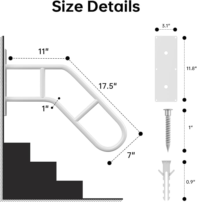 Aduanbang Hand Rails for Outdoor Steps & Elderly,U-Shape Wall Mount Stair Railing, Porch, Deck, Garage & Garden Grab Bar, 2 Pack Safety Handle