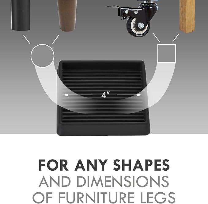 5X5 Rubber Caster Cups, Non Slip Furniture Pads, Anti-Slip Gripper, Anti Skid Furniture Feet, Anti Slide Floor Protector for Bed Couch Stoppers - 4 Pack Black