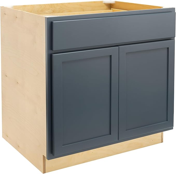 Quicklock RTA (Ready-to-Assemble) | Base Kitchen Cabinets - Shaker Style | Made in America (Needlepoint Navy, 36" Wx34.5 Hx24 D Sink Base)