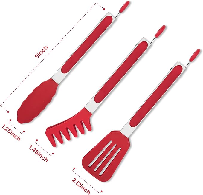 3 Pack Silicone Tongs for Cooking,Maywe Tanso 9 Inch Cooking Kitchen Tongs with Silicone Tips,Nonstick Stainless Steel Tongs for Steak Pie Pizza Pasta Spaghetti Salad BBQ Buffet