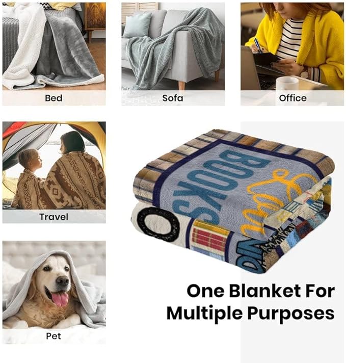 Book Lovers Gifts for Women for Readers, Librarian Book Club Bookworm Reading Literary Gift for Bookish Blanket 60x50in