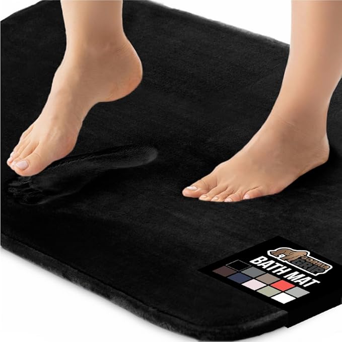 GORILLA GRIP Memory Foam Bath Mat, Soft Absorbent Velvet Bathroom Mats, Durable Dots on Underside, Machine Washable Bathmat, Carpet Rug Room Decor for Shower Tub Floor RV, 60x24 Rugs, Black