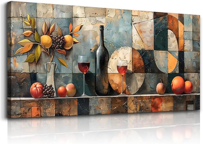 KELIYUAN Large Wall Art For Kitchen Wall Decor For Living Room Restaurant Pub Decorations Wine Glass Wall Painting Still Life Abstract Pictures Canvas Artwork Dining Mural Home Decoration 72x32 In