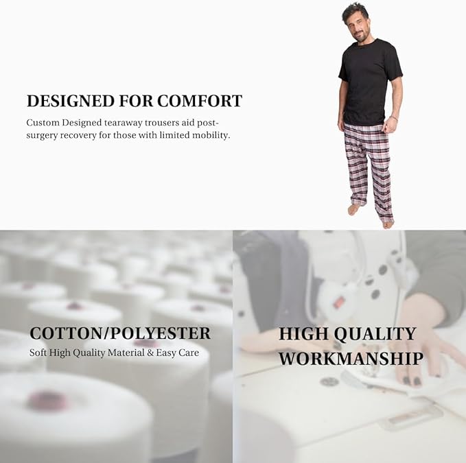 Inspired Comforts Unisex Tearaway Post Surgery Recovery Pajama Pants with Side Snaps & Pockets