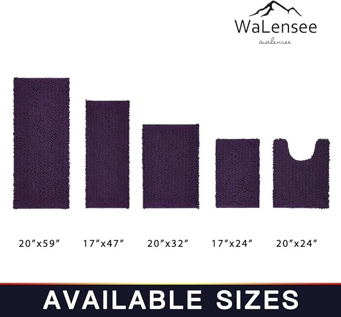 Walensee Bathroom Rug Non Slip Bath Mat (32x20 Inch Dark Purple) Water Absorbent Super Soft Shaggy Chenille Machine Washable Dry Extra Thick Perfect Absorbant Best Large Plush Carpet for Shower Floor