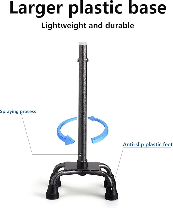 Walking Cane for Women & Men, Adjustable Quad Cane with 4-Prong Base for Stability and Balance, Folding Aluminum Walking Stick for Seniors