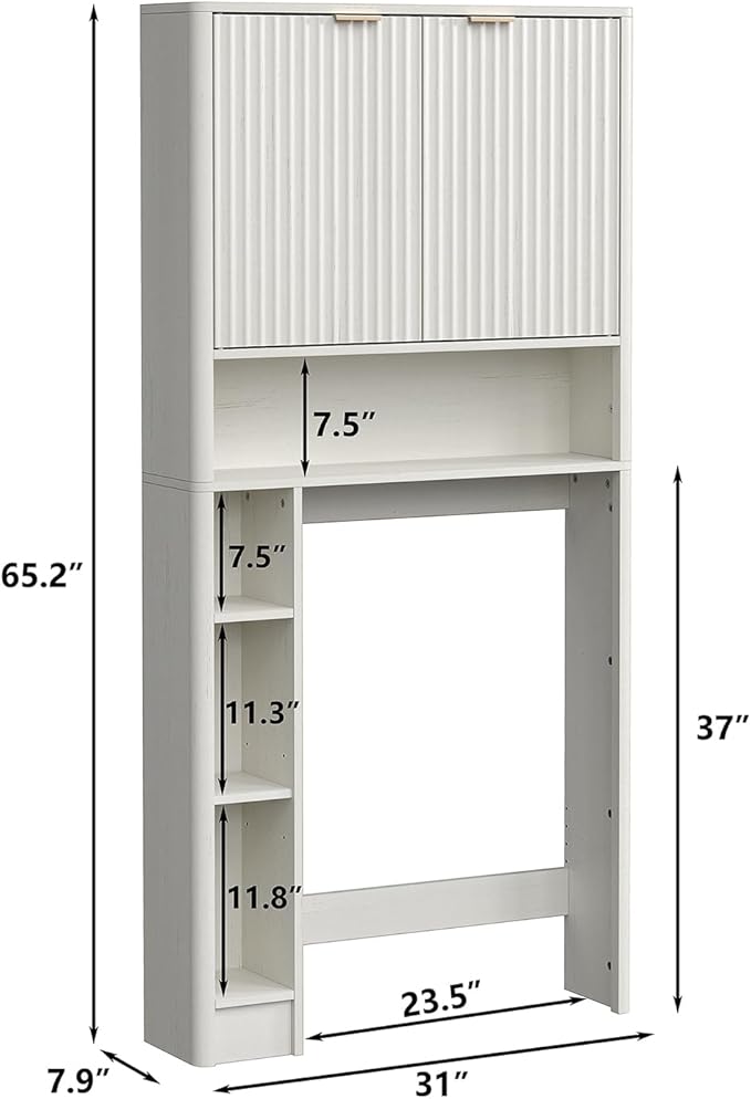 Furnideco Fluted Over The Toilet Storage Cabinet 31''W Modern Above Toilet Storage Cabinet with Fluted Doors & Adjustable Shelf for Bathroom, Antique White