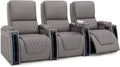 Seatcraft Apex Zero-Gravity CoolZero Italian Leather Home Theater Seating, Powered Headrest, Powered Lumbar, Powered Recline, Row of 3, Gray