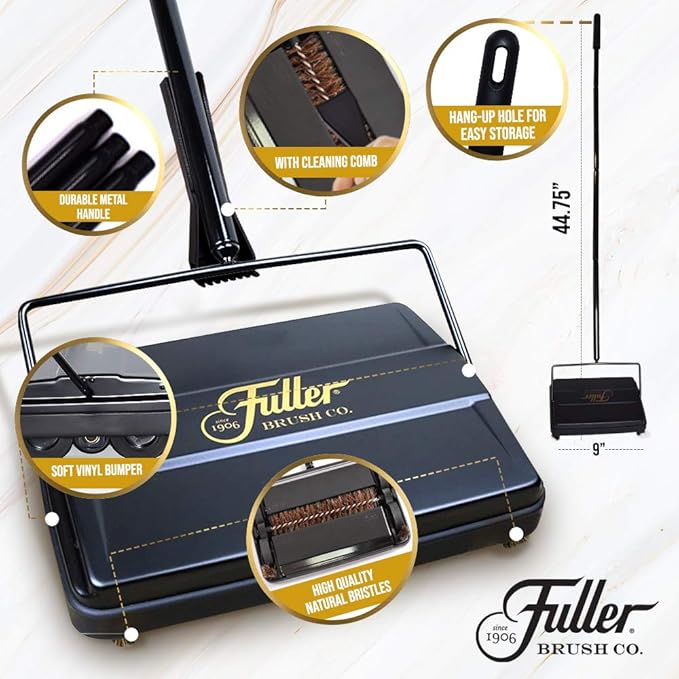 Fuller Brush 17052 Electrostatic Carpet & Floor Sweeper - 9" Cleaning Path - Lightweight - Ideal for Crumby Messes - Works On Carpets & Hard Floor Surfaces - Red