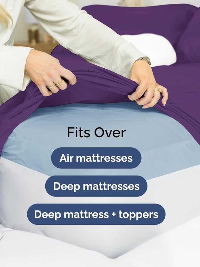 Extra Deep King Sheet Set - 6 Piece Breathable and Cooling Sheets - Hotel Luxury Bed Sheets Set - Easy & Secure Fit - Soft, Wrinkle Free and Comfy Sheets Set - Purple Sheet Set with Extra Deep Pockets