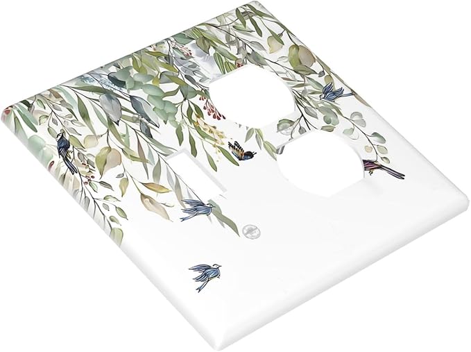 Green Leaf Eucalyptus Leaves Floral Bird Butterfly Wallplates 1 Toggle 1 Duplex Switch Plate Electrical GFCI Faceplate Decorative Light Switch Covers for Bed Room Living Room Decor