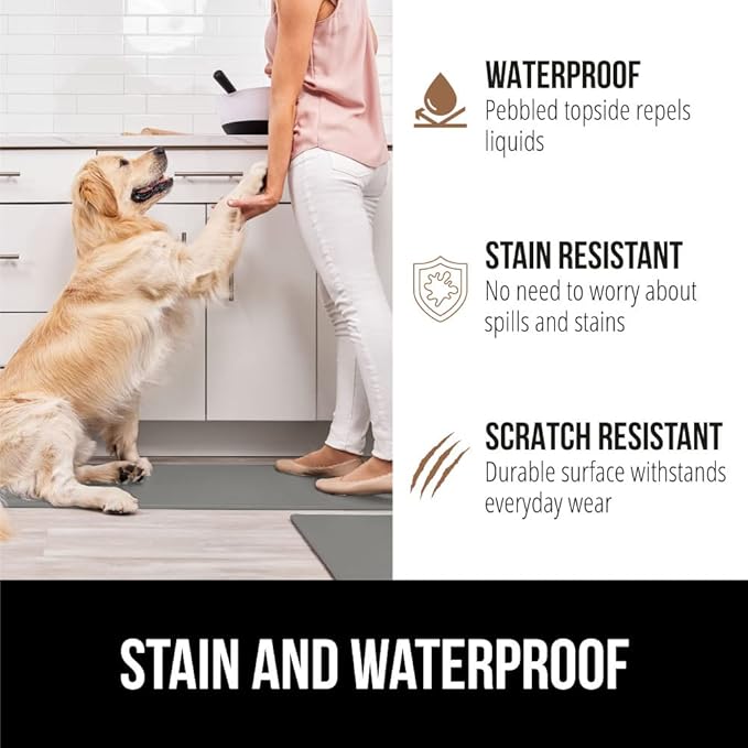 GORILLA GRIP 2 Pack Comfortable Cushioned Kitchen Mats for Floor, 17x24 + 17x48, Waterproof and Stain Resistant, 1/2 Inch Thick Soft Ergonomic Standing Desk Anti Fatigue Mat, Foam Supports Feet, Gray
