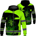 Maddly Hi Vis Reflective Zip Up Hoodie, High Visibility Safety Jacket with Skull Design for runner, worker, trucker, cyclist