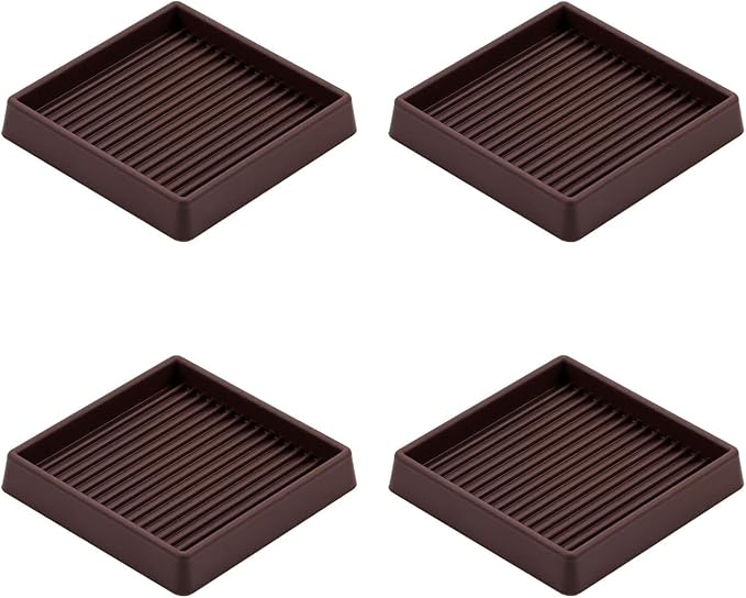 4 Pack Square Rubber Furniture Caster Cups, 3X3 Anti-Slip Gripper for Hardwood Floor Protection, Heavy Duty Anti Slide Floor Protectors for Bed Couch Stoppers