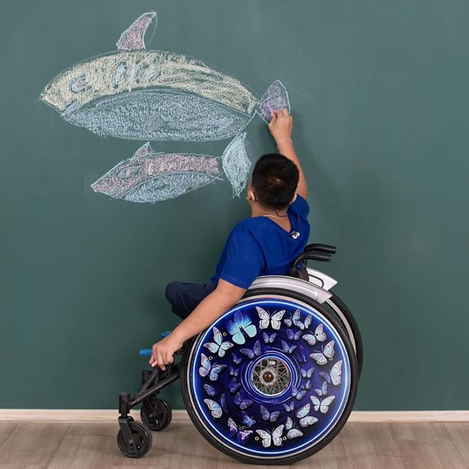 Wheelchair Accessories, Wheelchair Wheel Covers, Designer Wheels, Waterproof, Easy Install/Remove, Lightweight, (Blue Butterfly)