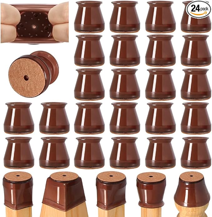 24 Pcs Chair Leg Floor Protectors for Hardwood Floors Silicone Covers to Protect Wood Tile Floors Felt Bottom Furniture Leg Caps Anti-Scratch Reduce Noise (Fit:0.9"-1.29")
