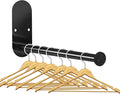 2-Section Stainless Steel Clothes Hanger Storage, Retractable Space Saving Clothes Hanger Storage Organizer, Wall Mount Clothes Rack Organizer, Adhesive or Drilling Installation (Black)