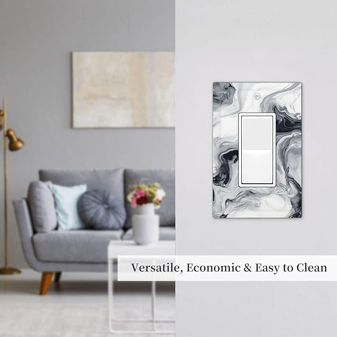 Abstract Marble Ink Texture Grey Marble Print Decorative Outlet Covers 1 Gang Single Rocker Light Switch Cover Plate Wall Plates GFCI Faceplate for Bathroom Kitchen Decor