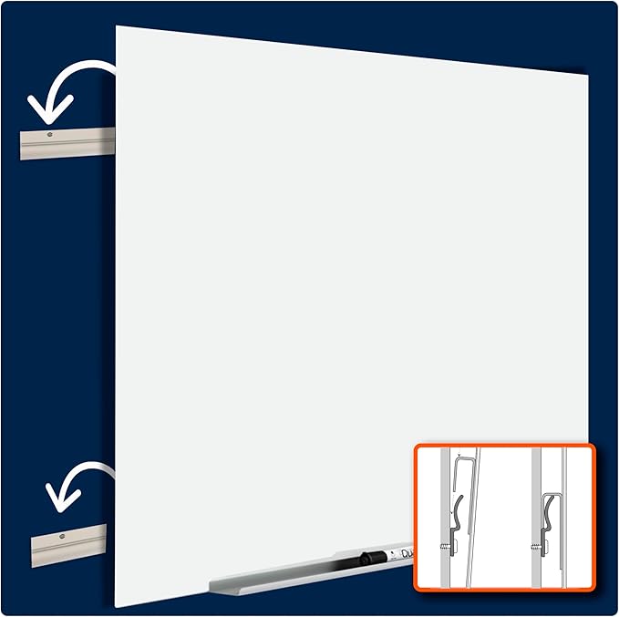 Quartet Magnetic Glass Dry Erase White Board, 6' x 4' Anti-Glare Whiteboard for Wall, InvisaMount Frameless, White (Q017147F02IMW)