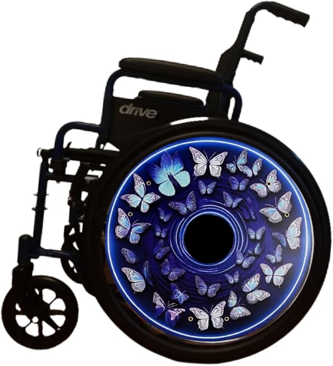 Wheelchair Accessories, Wheelchair Wheel Covers, Designer Wheels, Waterproof, Easy Install/Remove, Lightweight, (Blue Butterfly)