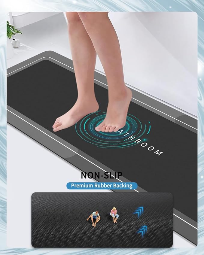 Bath Mat, Bathroom Mat Rugs Super Absorbent Shower Mats Non Slip Quick Dry Thin Rubber Mats for Bathroom Floor Fit Under Door, Shower Rug for Bathtub, Shower