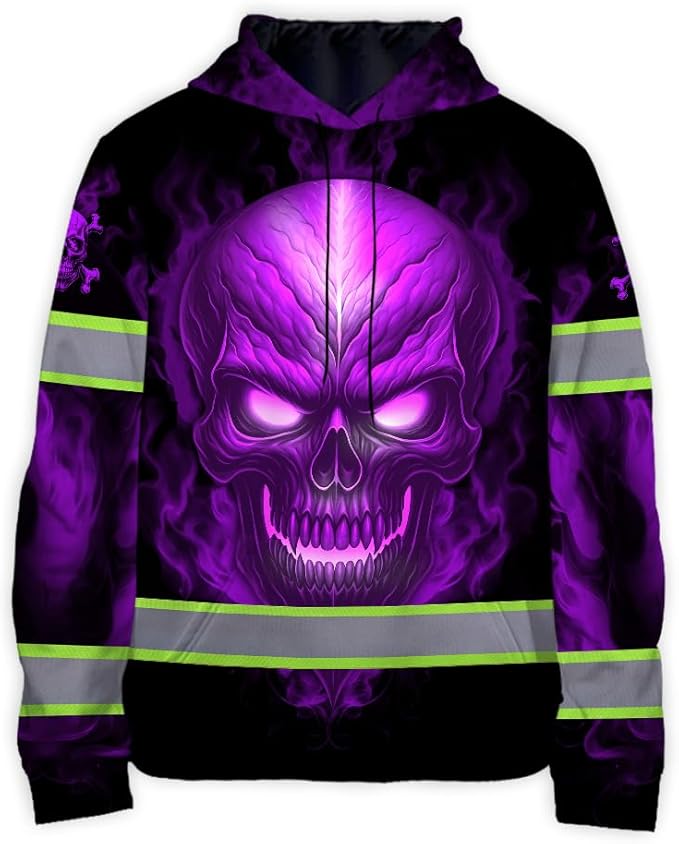Matedecor Skull US Flag Reflective High Visibility Hoodie For Men Construction Hi Vis Safety Workwear Custom Name