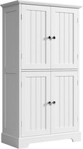 ChooChoo Bathroom Floor Cabinet, Modern Bathroom Storage Cabinet with 4 Doors and Adjustable Shelves, Freestanding Cupboard for Living Room, Kitchen Pantry, White