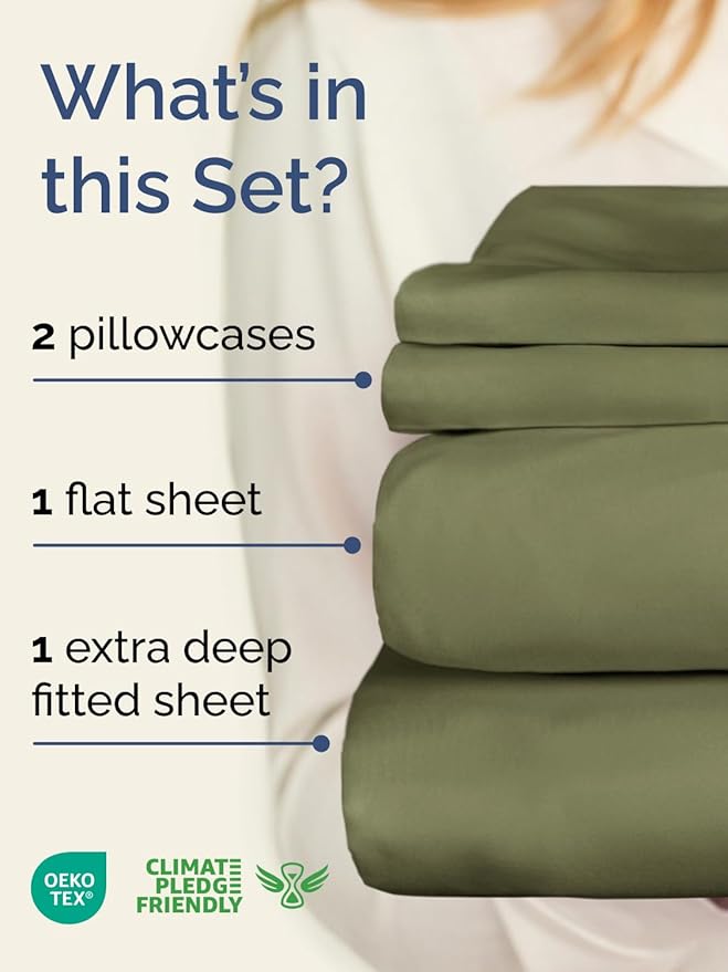 Extra Deep Twin Sheet Set - 4 Piece Breathable & Cooling Sheets - Hotel Luxury Bed Sheets Set - Easy & Secure Fit - Soft, Wrinkle Free & Comfy Sheets Set - Sage Green Sheet Set with Extra Deep Pockets