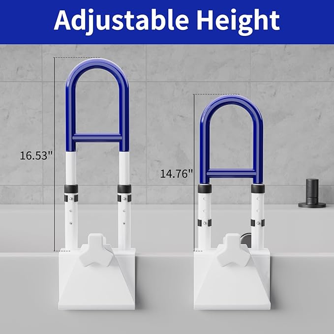 Bathtub Safety Rail-Shower Grab Bars for Seniors, Elderly and Disabled, Adjustable Handle Height Range 14-18 Inches, Bathroom Safety Rails Non-Slip Grip, Supports 300 lbs