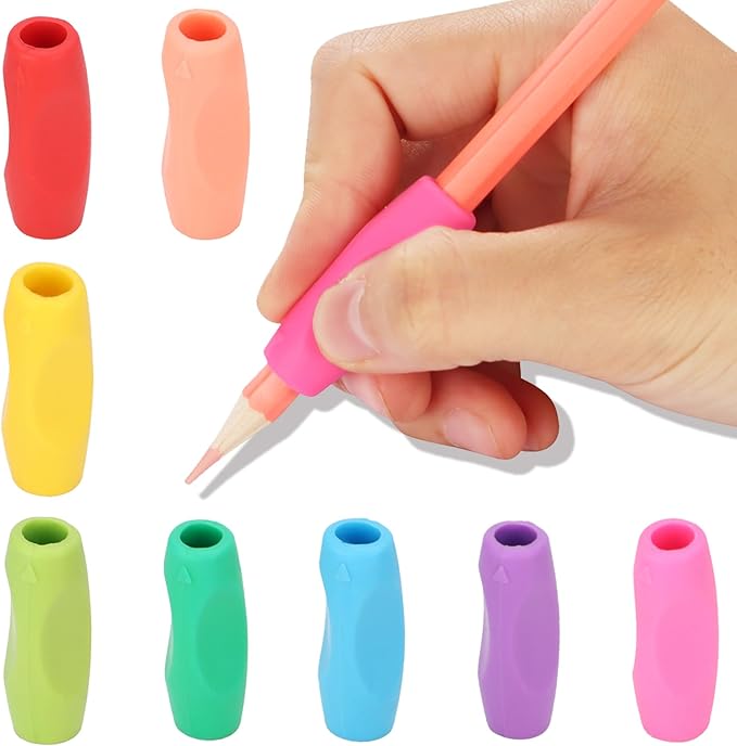 Ergonomic Pencil Grips 40 Pcs with 8 Colors, Silicone Pencil Holders for Kids Handwriting, Toddler Gel Pencil Cushion Grippers, Triangle Pen Grips for Adults Writing Aid, Classic