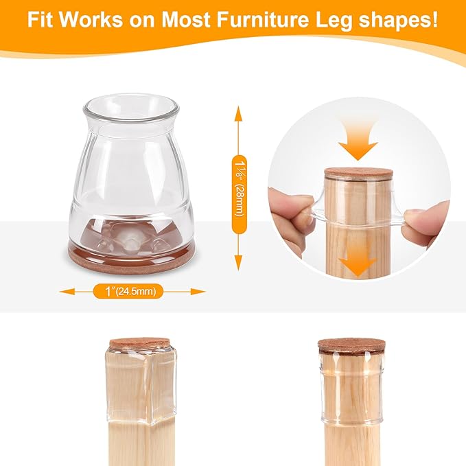 CHUNZEXI 24 Pack Extra Small Chair Leg Floor Protectors for Hardwood Floors, Silicone Felt Covers Pads Caps, Protect Wood Furniture Feet Floors Noise Reduce and Scratch (Universal X-Small & Clear)