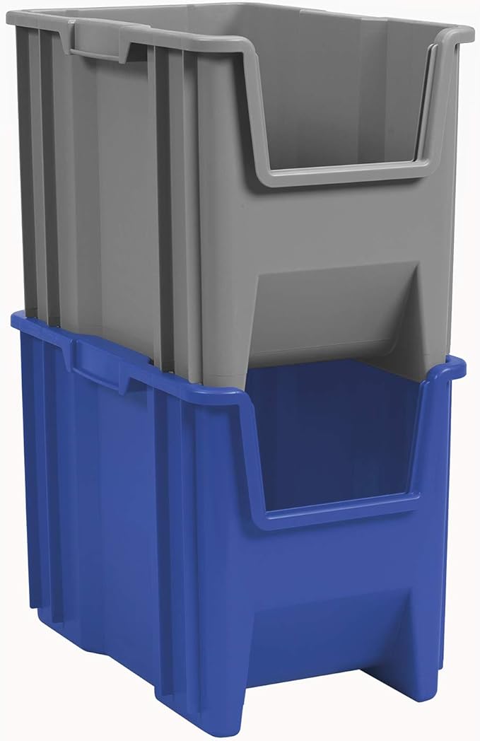 Akro-Mils 13014 Stak-N-Store Heavy Duty Stackable Open Front Plastic Storage Container Bin, (17-1/2-Inch x 11-Inch x 12-1/2-Inch), Clear, (4-Pack)