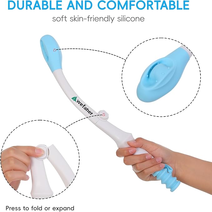 Foldable Toilet Aid, 15.6“ Long Comfort Wipe Wand Bottom Buddy Toilet Self Tissue Aids for Toileting, Self Help Wipe Butt for Overweight Limited Mobility,Elderly, Pregnancy