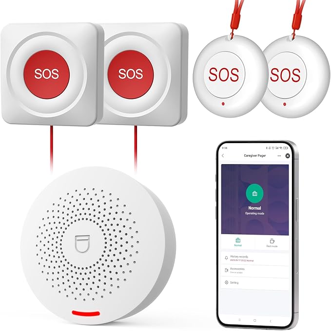 Caregiver Call Button Wireless Call Button for Elderly at Home,WiFi Panic Button,Life Alert Systems for Seniors No Monthly Fee (whiter3)