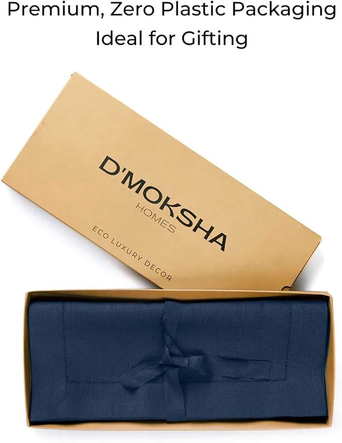 D'Moksha Homes Linen Navy Blue Table Runner 90 Inches Long - Classic Hemstitch 100% Pure Linen Dining Table Runner 14 x 90 Inch for Easter