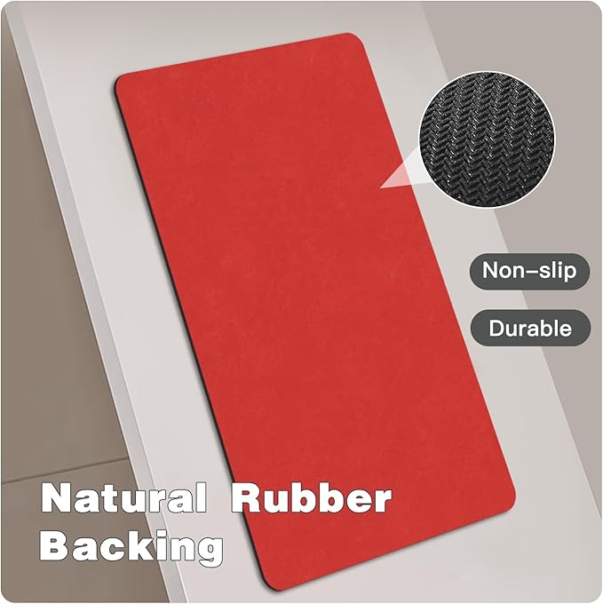 Christmas Bath Mat, Red Bathroom Rugs Non Slip Washable Thin Absorbent Bath Mat Fits Under Door Bathroom Floor Mat Perfect for Bath, Shower, or Sink 24"x48" Red