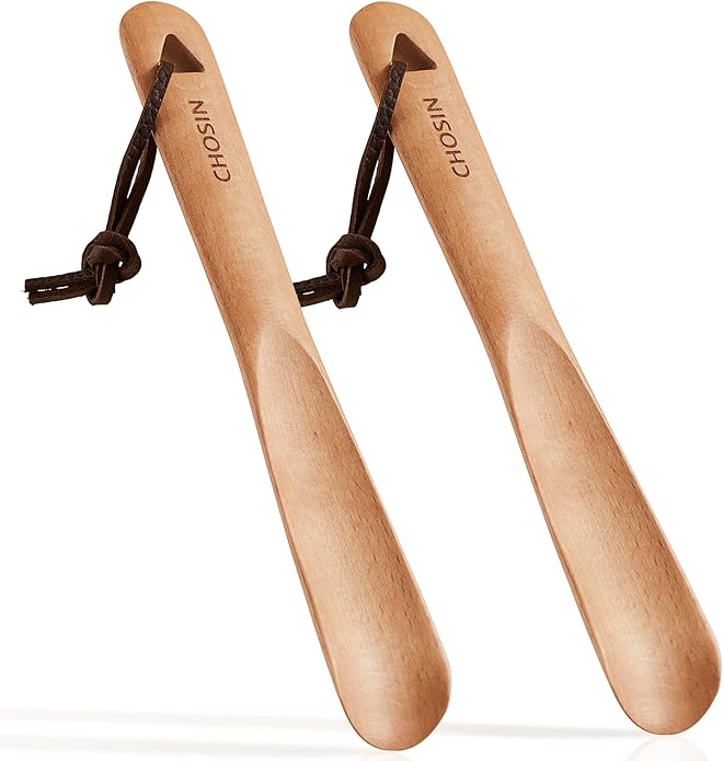 CHOSIN Shoe Horn for Kids Men Women, Portable Shoe Spoon Boot Horn Helper, 2pcs wooden shoehorn for Home or Travel