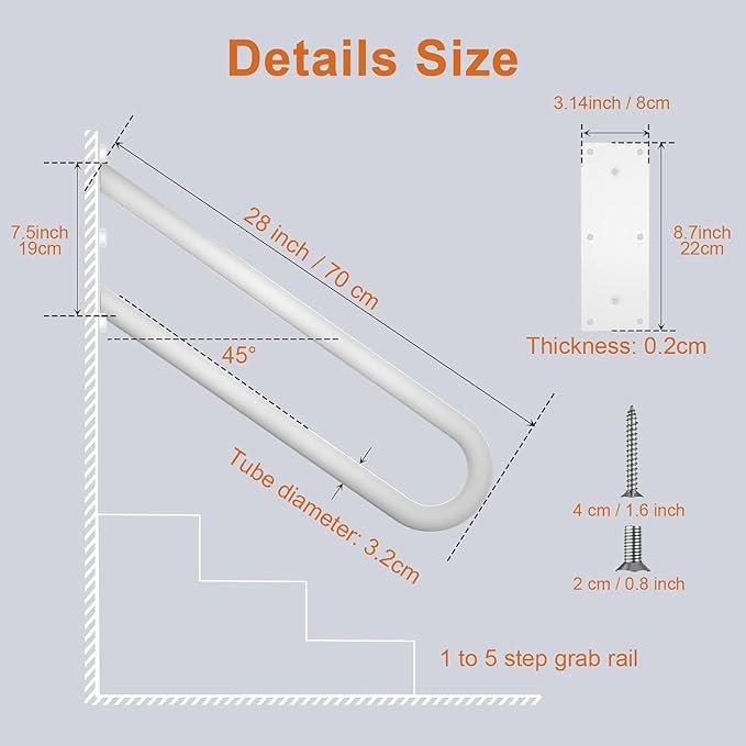 28 Inch U Shaped Handrail for 1-5 Steps - 1.25" Tube, ZUEXT Oil Rubbed White Stainless Steel Safety Grab Bar for Stairs, Wall Mounted Hand Railing for Outdoor Garage Entry Interior Exterior Stairway