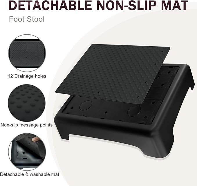 GWNF3.35'' Short Step Stool – 600lb Capacity Ultra-Sturdy Structure & Lightweight Step Stools for Seniors, Kids & Adult | Non-Slip Wide Platform | Mobility Step Stool for Indoor & Outdoor（Black-Black）