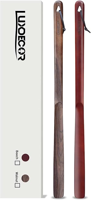Luxdecor 2 Pack Long Handle Wood Shoe Horn for Men 24in Wooden Shoe Horn Long Handled for Seinors Women Kids Wood Shoe Helper