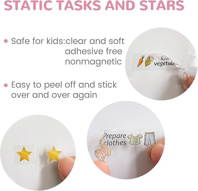Magnetic Dry Erase Chore Chart for Two Kids, Reward Chart for Kids Behavior. Includes 52 Static Tasks, 126 Golden Stars and Unicorn & Iridescent Mermaid Magnetic Charts Each