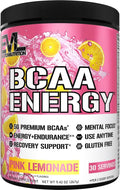 EVL BCAAs Amino Acids Powder - BCAA Energy Pre Workout Powder for Muscle Recovery Lean Growth and Endurance - Rehydrating Post Workout Recovery Drink with Natural Caffeine - Pink Lemonade