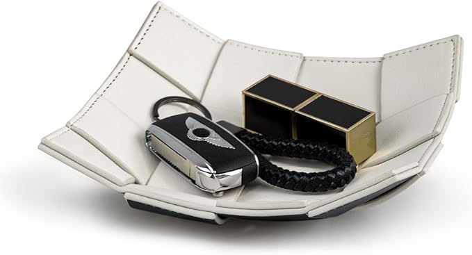 PU Leather Valet Tray for Men Women Key Holder Bowl for Entryway Table Bedside Nightstand Desk Tray for Wallet, Keys Men's Gift - Small, 7.1" D x 7.1" W x 2" H
