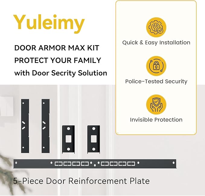 Door Armor MAX 5-Piece Kit - 46" Heavy Duty Steel Door Reinforcement System, Anti-Kick Security Plates for Jamb, Hinges & Lock, Easy 30-Min Install with Template, Corrosion Proof Black