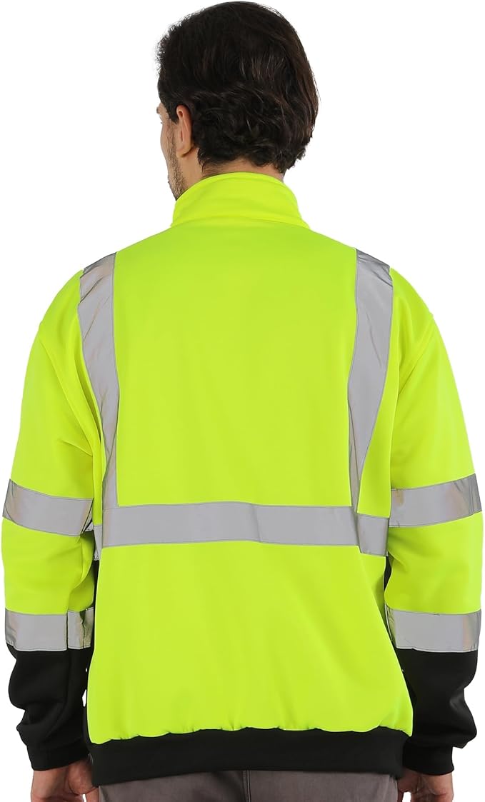 sesafety Work Safety Sweater High Visibility Construction,Class 3 Hi Vis Reflective Sweatshirt for Men,1/4 Zip,Pullover